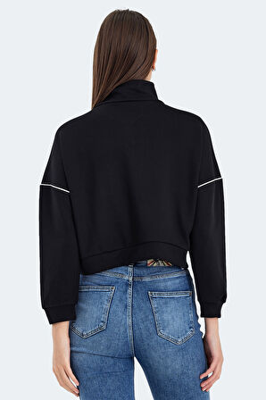 Slazenger VALENCIA Oversize Kadın Dik Yaka Fermuarlı Oversıze Siyah Sweatshirt
