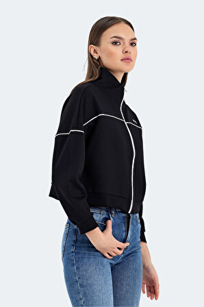 Slazenger VALENCIA Oversize Kadın Dik Yaka Fermuarlı Oversıze Siyah Sweatshirt