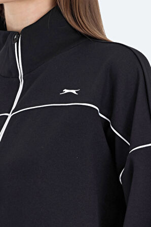 Slazenger VALENCIA Oversize Kadın Dik Yaka Fermuarlı Oversıze Siyah Sweatshirt