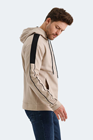 Slazenger VALERYA Erkek Fermuarlı Kapüşonlu Cepli Bej Sweatshirt