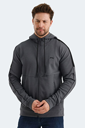 Slazenger VALERYA Erkek Fermuarlı Kapüşonlu Cepli Koyu Gri Sweatshirt