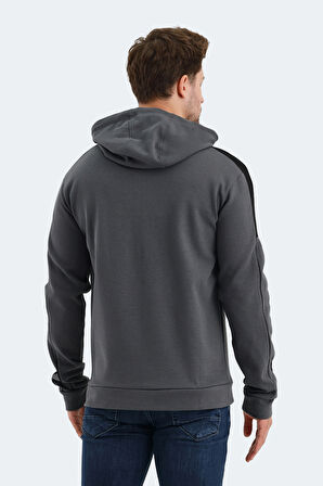 Slazenger VALERYA Erkek Fermuarlı Kapüşonlu Cepli Koyu Gri Sweatshirt