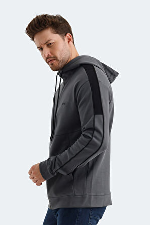 Slazenger VALERYA Erkek Fermuarlı Kapüşonlu Cepli Koyu Gri Sweatshirt