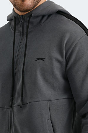 Slazenger VALERYA Erkek Fermuarlı Kapüşonlu Cepli Koyu Gri Sweatshirt