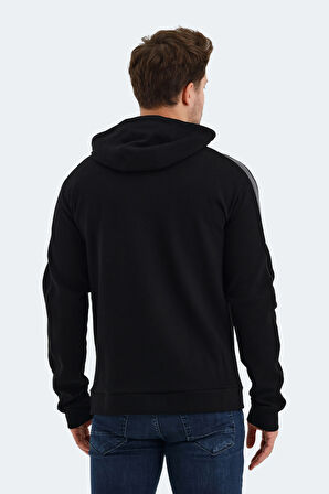 Slazenger VALERYA Erkek Fermuarlı Kapüşonlu Cepli Siyah Sweatshirt