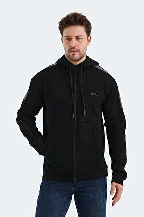 Slazenger VALERYA Erkek Fermuarlı Kapüşonlu Cepli Siyah Sweatshirt