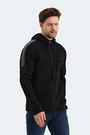 Slazenger VALERYA Erkek Fermuarlı Kapüşonlu Cepli Siyah Sweatshirt