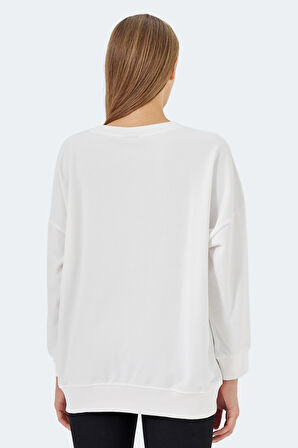 Slazenger VIKENTI SW Oversize Kadın Cepli Oversıze Beyaz Sweatshirt