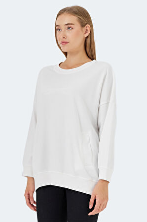 Slazenger VIKENTI SW Oversize Kadın Cepli Oversıze Beyaz Sweatshirt