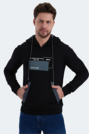 Slazenger VANDA Erkek Kanguru Cepli Kapüşonlu Siyah Sweatshirt
