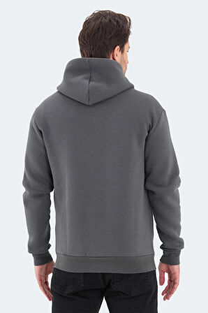 Slazenger VONDA Erkek Fermuarlı Kapüşonlu Cepli Koyu Gri Sweatshirt