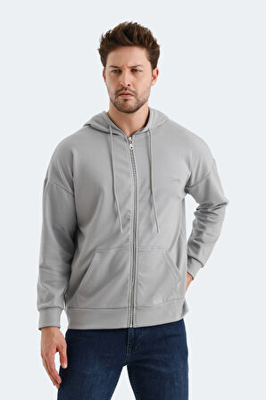 Slazenger VALTER Erkek Fermuarlı Kapüşonlu Cepli Gri Sweatshirt