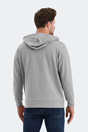 Slazenger VALTER Erkek Fermuarlı Kapüşonlu Cepli Gri Sweatshirt