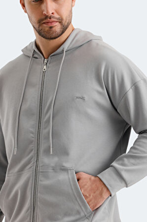 Slazenger VALTER Erkek Fermuarlı Kapüşonlu Cepli Gri Sweatshirt