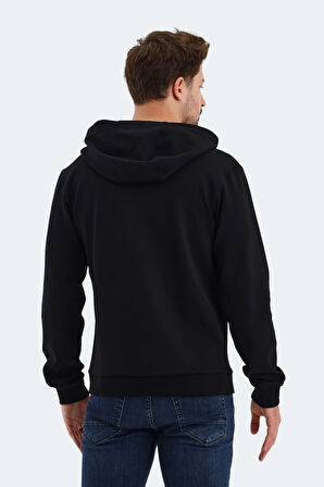 Slazenger VENDA Erkek Fermuarlı Kapüşonlu Cepli Siyah Sweatshirt
