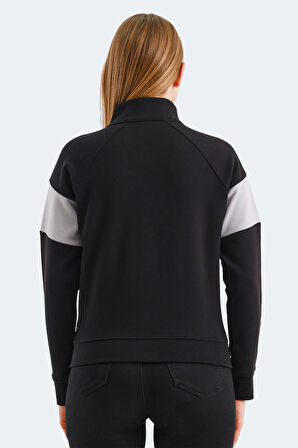 Slazenger VICTORY Kadın Fermuarlı Dik Yaka Cepli Siyah Sweatshirt