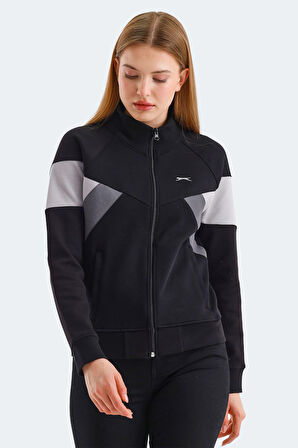 Slazenger VICTORY Kadın Fermuarlı Dik Yaka Cepli Siyah Sweatshirt