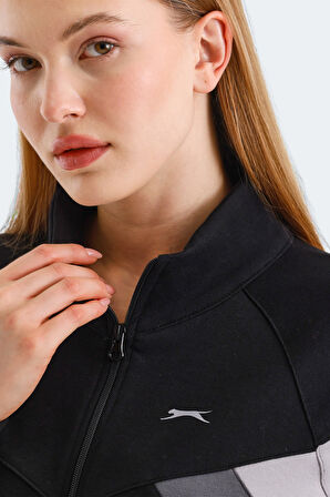 Slazenger VICTORY Kadın Fermuarlı Dik Yaka Cepli Siyah Sweatshirt