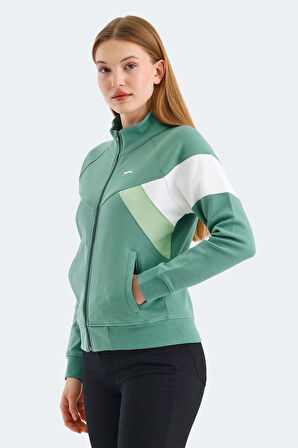 Slazenger VICTORY Kadın Fermuarlı Dik Yaka Cepli Yeşil Sweatshirt