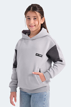 Slazenger LAYNE Çocuk Kapüşonlu Cepli Gri / Siyah Sweatshirt