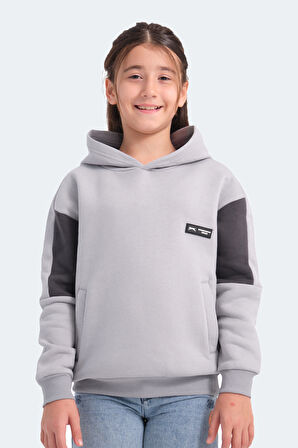 Slazenger LAYNE Çocuk Kapüşonlu Cepli Gri / Siyah Sweatshirt