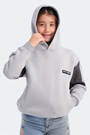 Slazenger LAYNE Çocuk Kapüşonlu Cepli Gri / Siyah Sweatshirt