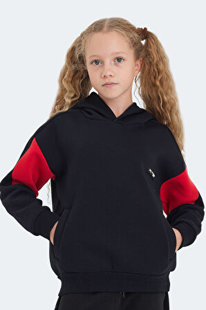Slazenger LAYNE Çocuk Kapüşonlu Cepli Lacivert / Kırmızı Sweatshirt