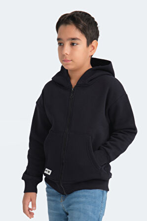 Slazenger LEKAN Çocuk Fermuarlı Kapüşonlu Cepli Lacivert Sweatshirt
