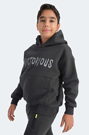 Slazenger LEXUS Çocuk Kapüşonlu Cepli Koyu Gri Sweatshirt