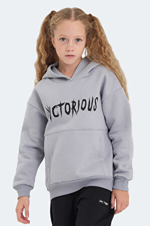 Slazenger LEXUS Çocuk Kapüşonlu Cepli Taş Gri Sweatshirt