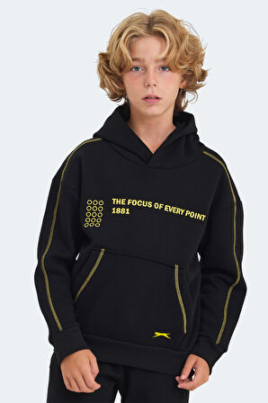 Slazenger LEVON Çocuk Kapüşonlu Cepli Siyah Sweatshirt