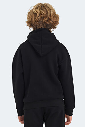 Slazenger LEVON Çocuk Kapüşonlu Cepli Siyah Sweatshirt