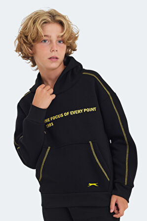 Slazenger LEVON Çocuk Kapüşonlu Cepli Siyah Sweatshirt