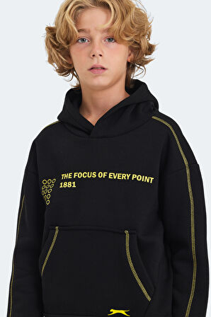 Slazenger LEVON Çocuk Kapüşonlu Cepli Siyah Sweatshirt