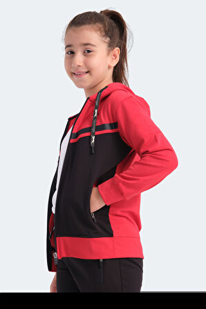Slazenger NOON Çocuk Fermuarlı Kapüşonlu Cepli Siyah / Kırmızı Eşofman Takımı