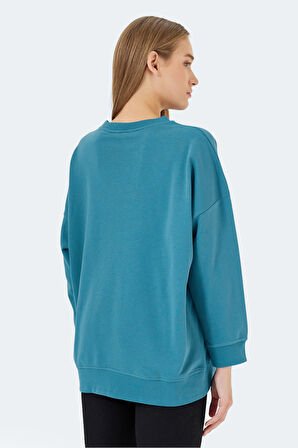 Slazenger VIKENTI SW Oversize Kadın Cepli Oversıze Petrol Sweatshirt