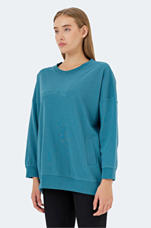 Slazenger VIKENTI SW Oversize Kadın Cepli Oversıze Petrol Sweatshirt