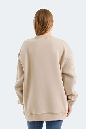 Slazenger VADIM Oversize Kadın Oversıze Bej Sweatshirt
