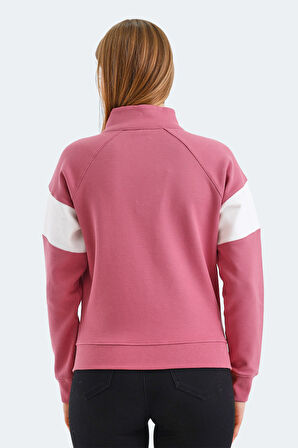 Slazenger VICTORY Kadın Fermuarlı Dik Yaka Cepli Gül Sweatshirt
