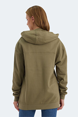 Slazenger VIOLENCE Kadın Kapüşonlu Cepli Oversıze Haki Sweatshirt