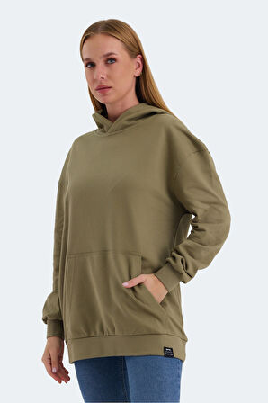 Slazenger VIOLENCE Kadın Kapüşonlu Cepli Oversıze Haki Sweatshirt