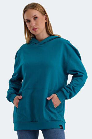 Slazenger VIOLENCE Kadın Kapüşonlu Cepli Oversıze Petrol Sweatshirt