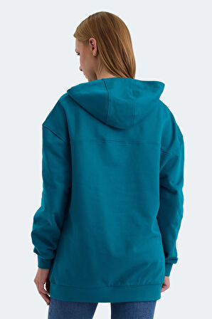 Slazenger VIOLENCE Kadın Kapüşonlu Cepli Oversıze Petrol Sweatshirt