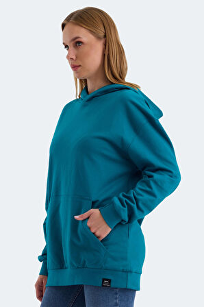 Slazenger VIOLENCE Kadın Kapüşonlu Cepli Oversıze Petrol Sweatshirt