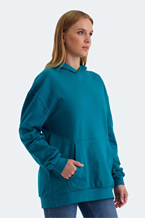 Slazenger VIOLENCE Kadın Kapüşonlu Cepli Oversıze Petrol Sweatshirt