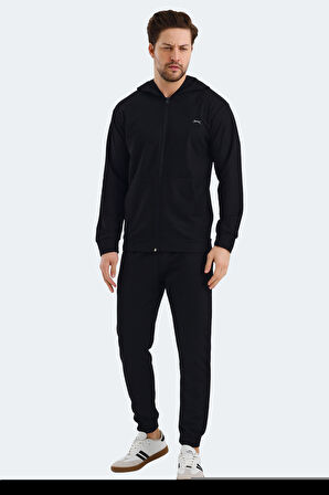 Slazenger KEEN IN Erkek Fermuarlı Kapüşonlu Cepli Siyah Eşofman Takımı