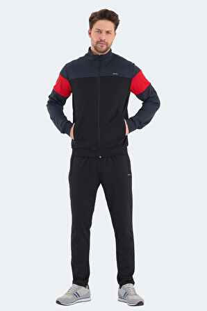 Slazenger RANSU Erkek Fermuarlı Dik Yaka Cepli Koyu Gri Eşofman Takımı
