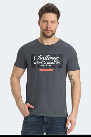 Slazenger RATAN Erkek Baskılı Koyu Gri Tişört