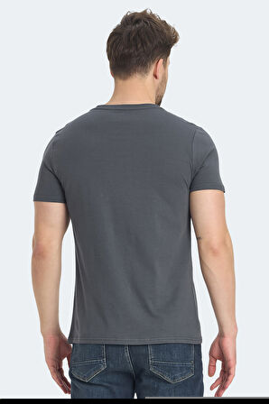 Slazenger RATAN Erkek Baskılı Koyu Gri Tişört
