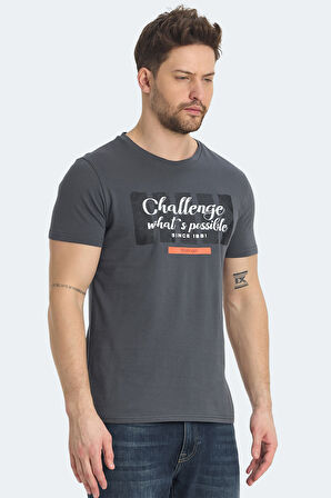 Slazenger RATAN Erkek Baskılı Koyu Gri Tişört